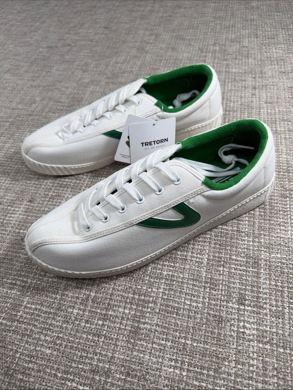 Tretorn White Canvas Sneakers with Green Accents